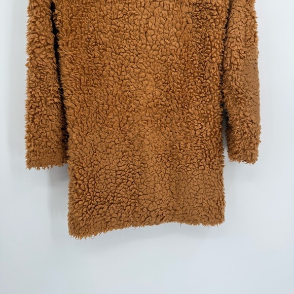 J Crew Size XXS Brown Textured Fuzzy Faux Fur Teddy Coat Collared Snap/zip front - Picture 6 of 9
